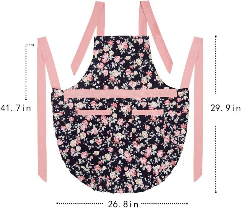 Photo 3 of ALIPOBO Lovely Apron for Women, Lady’ s Cotton Apron with Adjustable Neck Strap, 2 Pockets and 41.5” Long Ties, Cute Apron for Kitchen Cooking, Home Baking - 30” x 27” - 1 Pcs New