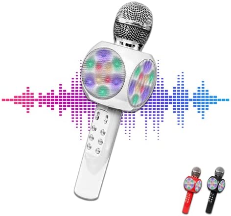 Photo 2 of Gabba Goods Karaoke LED Karaoke Microphone Speaker Bluetooth Hand Held Karaoke Mic with Echo Effect Sing Along and Record Your self. (White) New