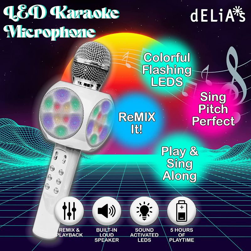 Photo 3 of Gabba Goods Karaoke LED Karaoke Microphone Speaker Bluetooth Hand Held Karaoke Mic with Echo Effect Sing Along and Record Your self. (White) New