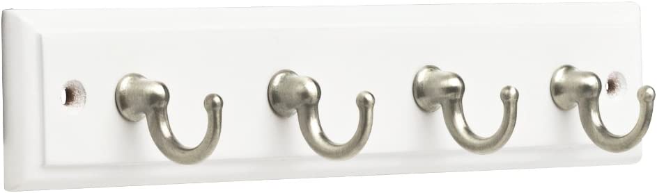 Photo 1 of Franklin Brass Key Hook Rail Wall Hooks 4 Hooks, 9 Inches, White & Satin Nickel Finish, FBKEYT4-WSE-R New