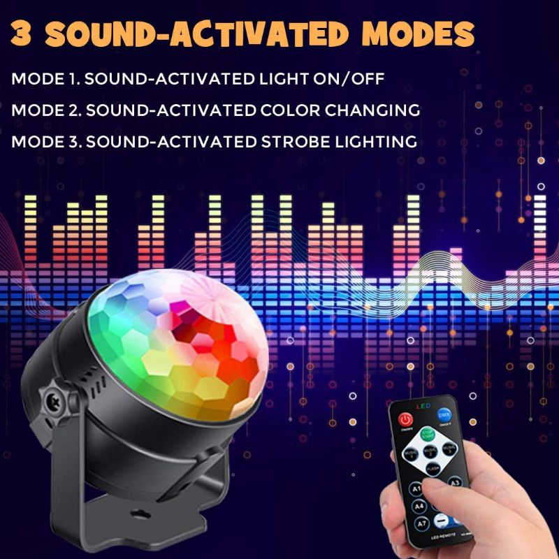 Photo 4 of [2-Pack] Sound Activated Party Lights with Remote Control Dj Lighting, RGB Disco Ball Light, Strobe Lamp 7 Modes Stage Par Light for Home Room Dance Parties Bar Karaoke Christmas Wedding Show Club New