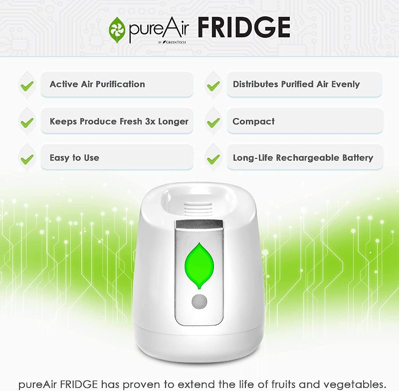 Photo 4 of GreenTech Environmental pureAir FRIDGE - Food Shelf Life Extender, Odor Eliminator and Purifier - 24 Days Purification - Air Filter for Mini, Small & Large Refrigerator - Compact and Easy to Use New