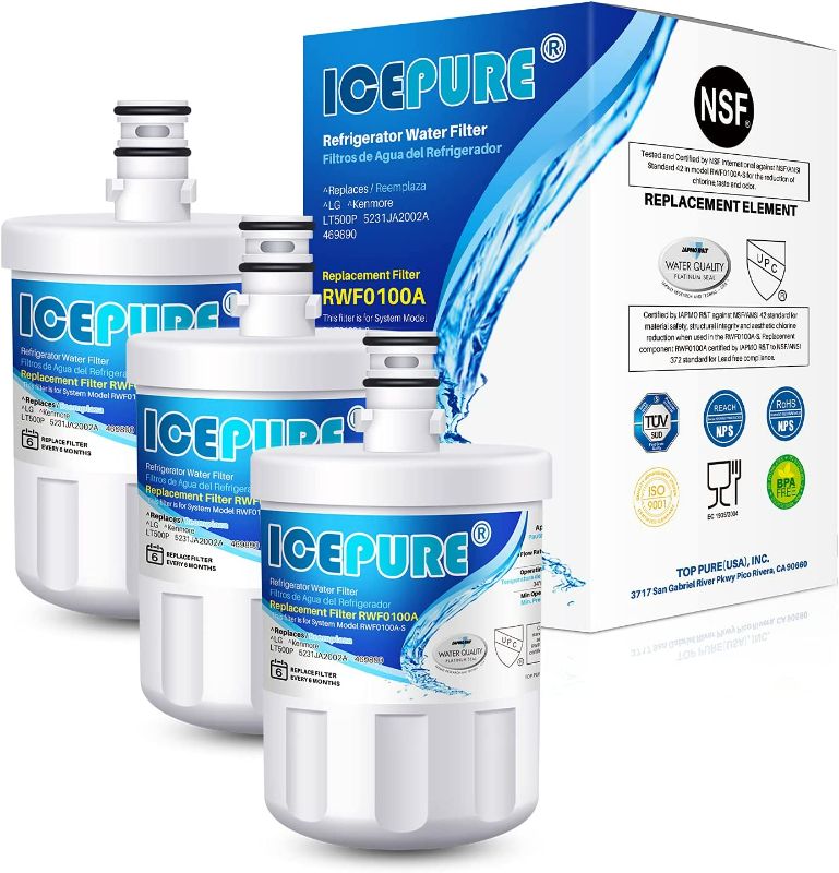 Photo 1 of ICEPURE 5231JA2002A Refrigerator Water Filter, Replacement for LG LT500P, GEN11042FR-08, ADQ72910901, ADQ72910907, LFX25974ST, LFX25973S, Kenmore 9890, 469890, LSC27925ST, 3PACK New