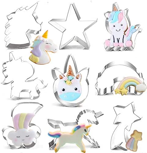 Photo 1 of Cookie Cutters 9-Piece Fantasy Unicorn Cookie Cutter Set with Unicorn Head, Unicorn, and Rainbow,Shooting Star,Star Biscuit Cutters Set for Kids Holiday Wedding Birthday Party Supplies Favors New