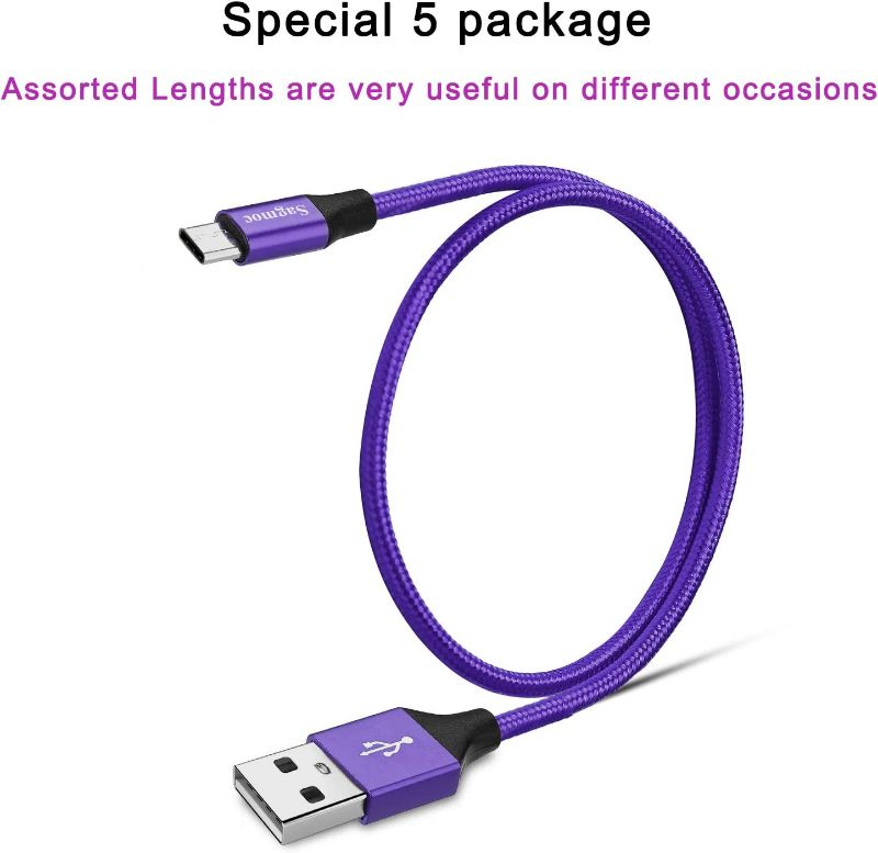 Photo 3 of Sagmoc Type C Charger Cable Purple - USB C Rapid Charging Cord Shiny Nylon Braided?5 Pack? 2FT 3FT 2X6FT 10FT for Samsung S10 S9 S8 Plus, Note 8, LG G6 G5 V30 V20, Google Pixel/XL, Moto Z/Z2 (Blue)