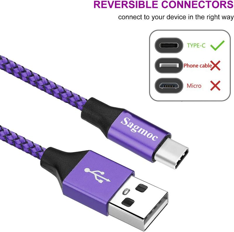 Photo 2 of Sagmoc Type C Charger Cable Purple - USB C Rapid Charging Cord Shiny Nylon Braided?5 Pack? 2FT 3FT 2X6FT 10FT for Samsung S10 S9 S8 Plus, Note 8, LG G6 G5 V30 V20, Google Pixel/XL, Moto Z/Z2 (Blue)