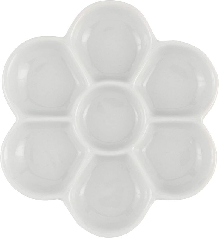 Photo 1 of Creative Mark Glazed Flower Porcelain Paint Palette Tray for Watercolor, Gouache, Color-Mixing - White 4¾" inch Diameter New