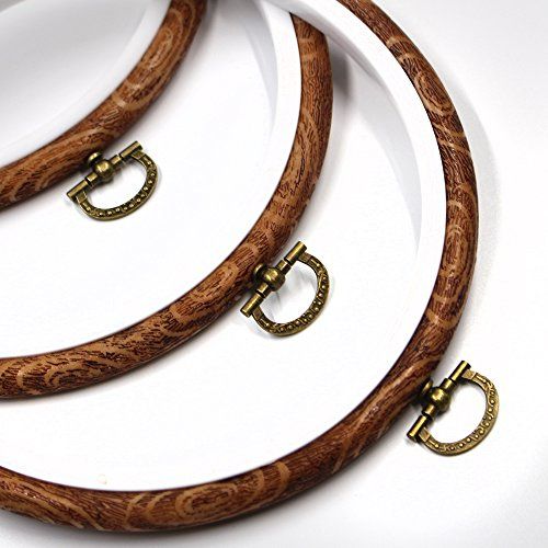 Photo 3 of Erlvery DaMain 3 Pieces 6 inch Round Embroidery Hoops Bulk Imitated Wood Circle Cross Stitch Hoop Ring new