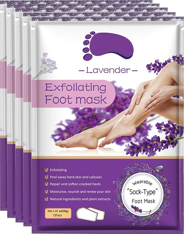 Photo 1 of Foot Peel Mask 5 Pack,Lavender Exfoliating Foot Masks, Soft Smooth Touch Natural Exfoliator for Dry Dead Skin, Callus, Repair Rough Heels,Gifts for Women Mom and Men