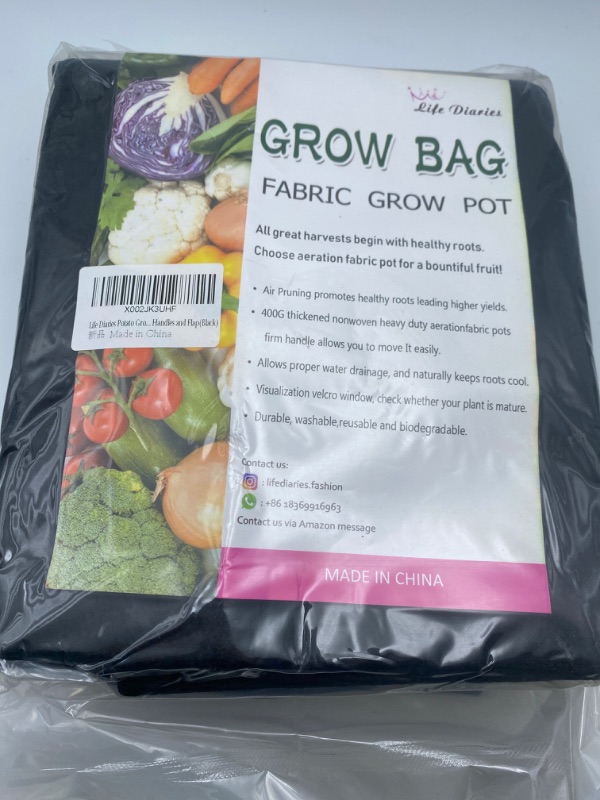 Photo 5 of Life Diaries Potato Grow Bags 2 Pack 10 Gallon with Flap Window, Garden Planting Bag with Durable Handle, Thickened Nonwoven Fabric Pots for Tomato, Vegetable and Fruits (Black) New