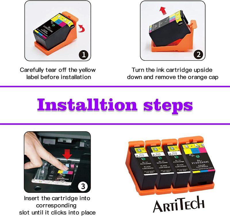 Photo 3 of ARTITECH Replace for Dell Series 21 Ink Cartridges Compatible for Dell V515w, V715w, P513w, P713w, V313, V313w, P713w, All-in-One Printers 4 Pack, (3 Black and 1 Color) for Dell Series 21, Series 22 New