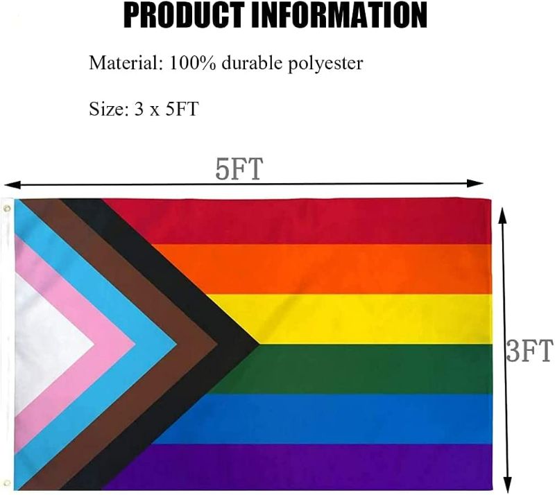 Photo 2 of Progress Pride Rainbow Flag 3x5 ft - LGBTQ Community Support Banner Inlcusive Gay Lesbian Bisexual Pride Flags Vivid Color for Outdoor Indoor New