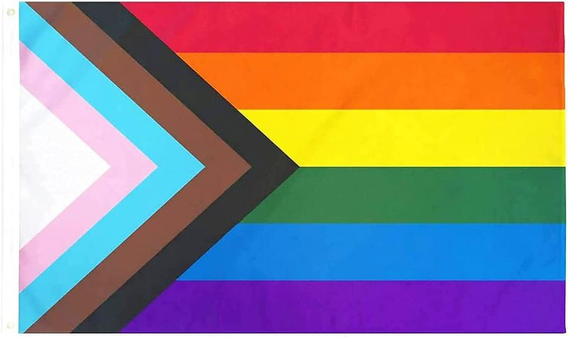 Photo 1 of Progress Pride Rainbow Flag 3x5 ft - LGBTQ Community Support Banner Inlcusive Gay Lesbian Bisexual Pride Flags Vivid Color for Outdoor Indoor New