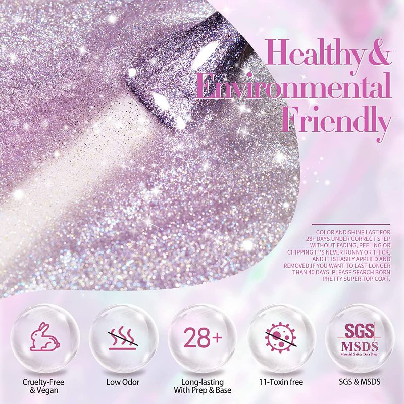 Photo 1 of Born Pretty Magnetic Gel Polish Set,Auroras Cat Glitter Gel Polish LED Gel Nail Art Manicure Kit 6Pcs 7ML