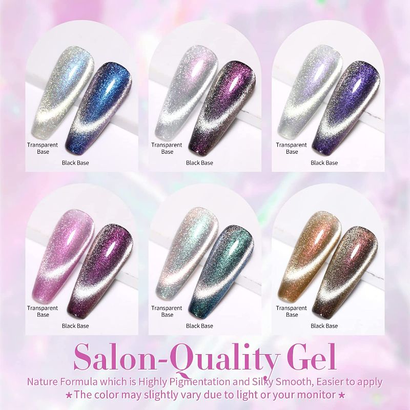 Photo 2 of Born Pretty Magnetic Gel Polish Set,Auroras Cat Glitter Gel Polish LED Gel Nail Art Manicure Kit 6Pcs 7ML