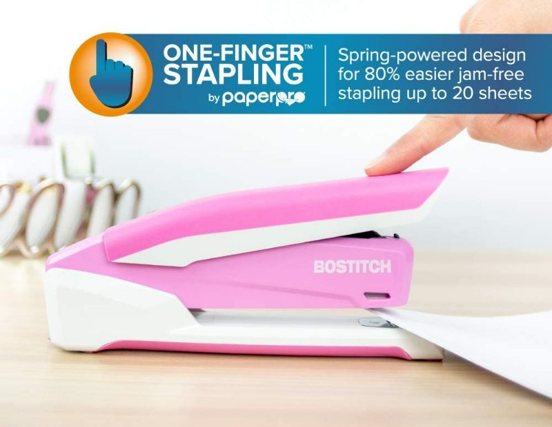 Photo 3 of Bostitch Office InPower Spring-Powered Desktop Stapler, Breast Cancer Awareness Pink (1188) New