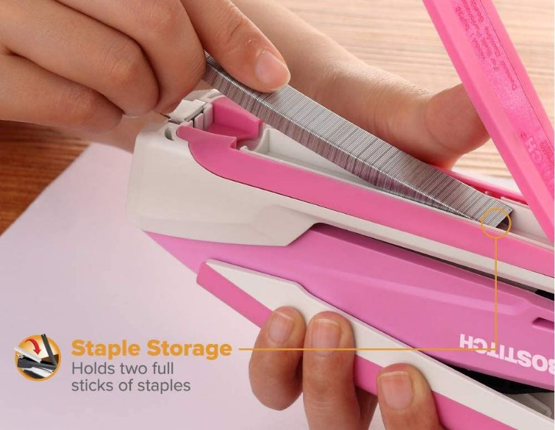 Photo 4 of Bostitch Office InPower Spring-Powered Desktop Stapler, Breast Cancer Awareness Pink (1188) New