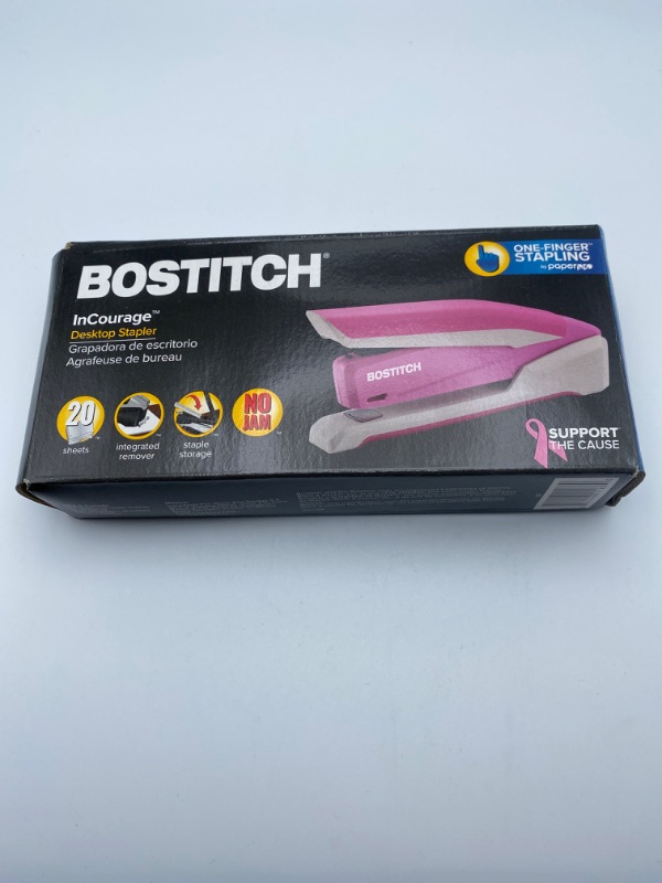 Photo 5 of Bostitch Office InPower Spring-Powered Desktop Stapler, Breast Cancer Awareness Pink (1188) New