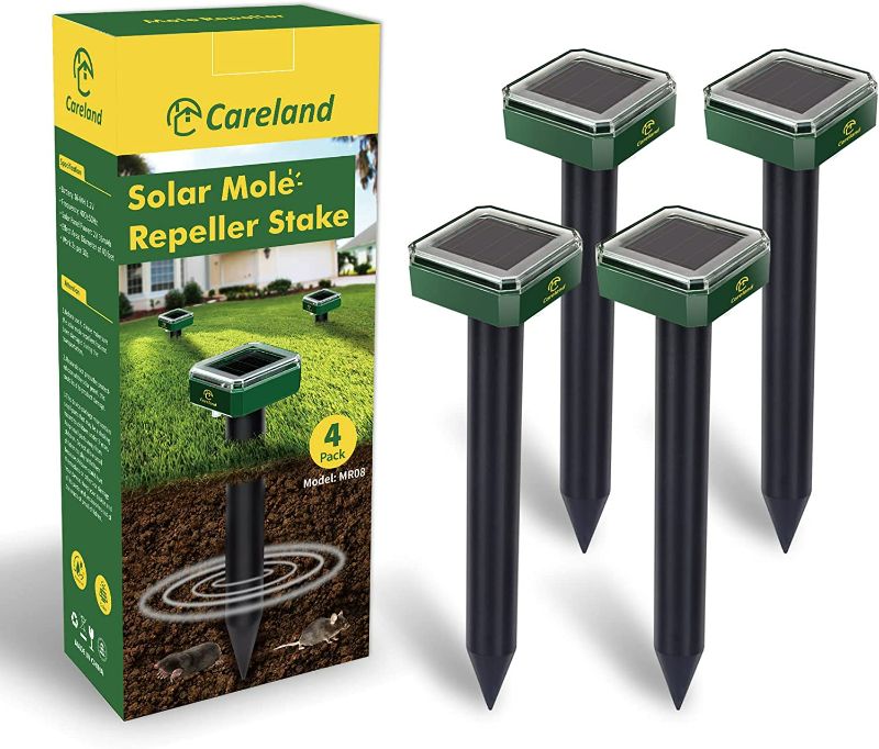 Photo 1 of Careland Solar Mole Groundhog Repellent Stakes Outdoor Ultrasonic Gopher Repeller Vole Deterrent Waterproof Sonic Repellent Spikes Drive Away Burrowing Animals from Lawns and Yard (4) new