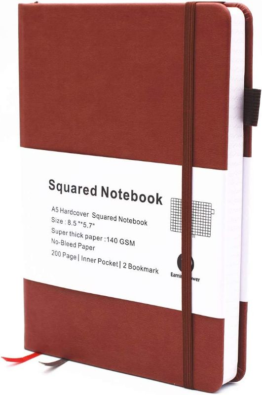 Photo 2 of Bullet Squared Journal - a5 Squared Grid Notebook with 200 Page 140gsm bleedproof Paper with Inner Pocket, 2 Bookmarks, Premium Squared Grid Notebook (Brown) New