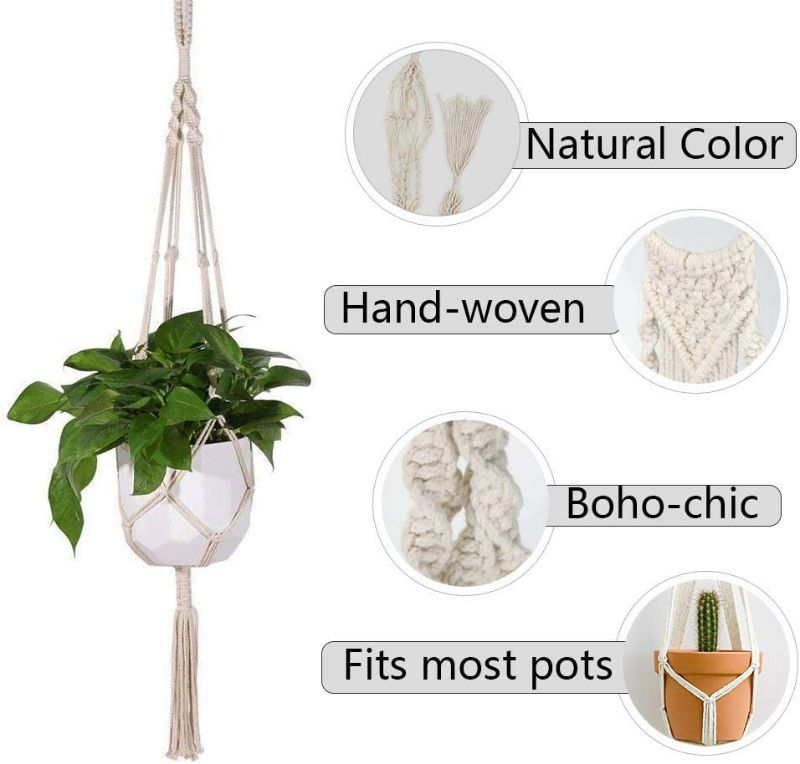 Photo 3 of ZOUTOG Macrame Plant Hangers, Set of 4 Indoor Hanging Planter, Handmade Hanging Plant Holder - 43 Inch, 4 Legs