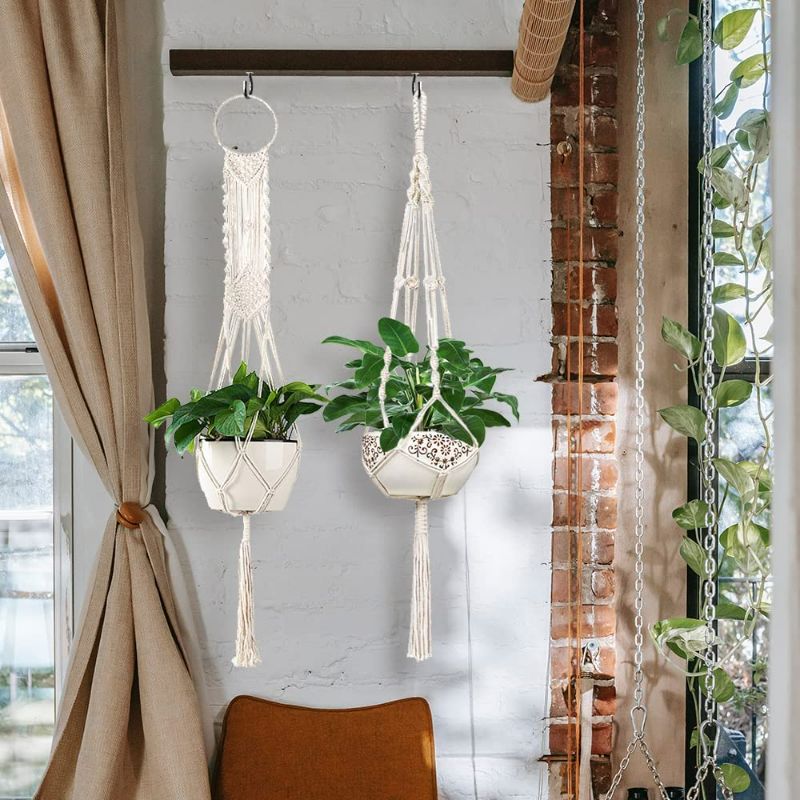 Photo 2 of ZOUTOG Macrame Plant Hangers, Set of 4 Indoor Hanging Planter, Handmade Hanging Plant Holder - 43 Inch, 4 Legs