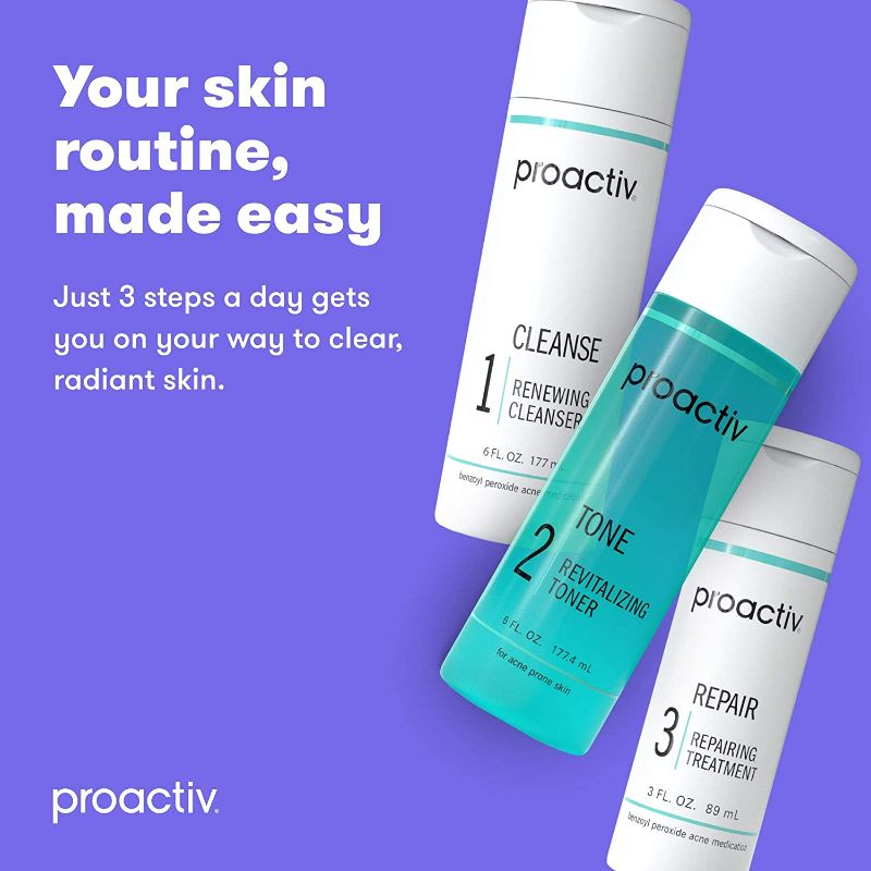 Photo 5 of Proactiv 3 Step Acne Treatment - Benzoyl Peroxide Face Wash, Repairing Acne Spot Treatment for Face and Body, Exfoliating Toner - 90 Day Complete Acne Skin Care Kit New