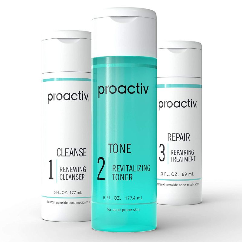 Photo 1 of Proactiv 3 Step Acne Treatment - Benzoyl Peroxide Face Wash, Repairing Acne Spot Treatment for Face and Body, Exfoliating Toner - 90 Day Complete Acne Skin Care Kit New