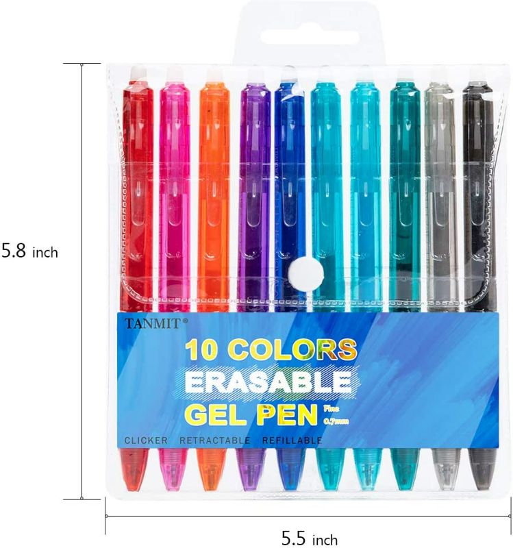 Photo 5 of Erasable Pens, Retractable Erasable Gel Pen Clicker, 10 Colors Fine Point Gel Ink Pen for Writing, Planners, Taking Note New