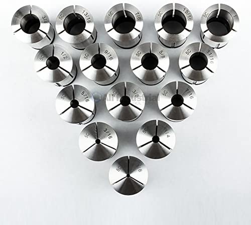 Photo 3 of High Precision 15 Pc. Round 5C Collet Set 1/8-1" x 16ths Hardened T.I.R. 0.0005" Lathe