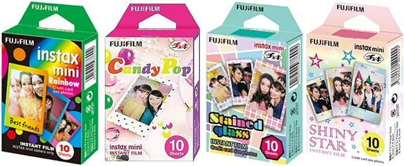 Photo 1 of Fujifilm InstaX Mini Instant Film Rainbow & Staind Glass & Candy Pop & Shiny Star Film -10 Sheets X 4 Assort Value Set New