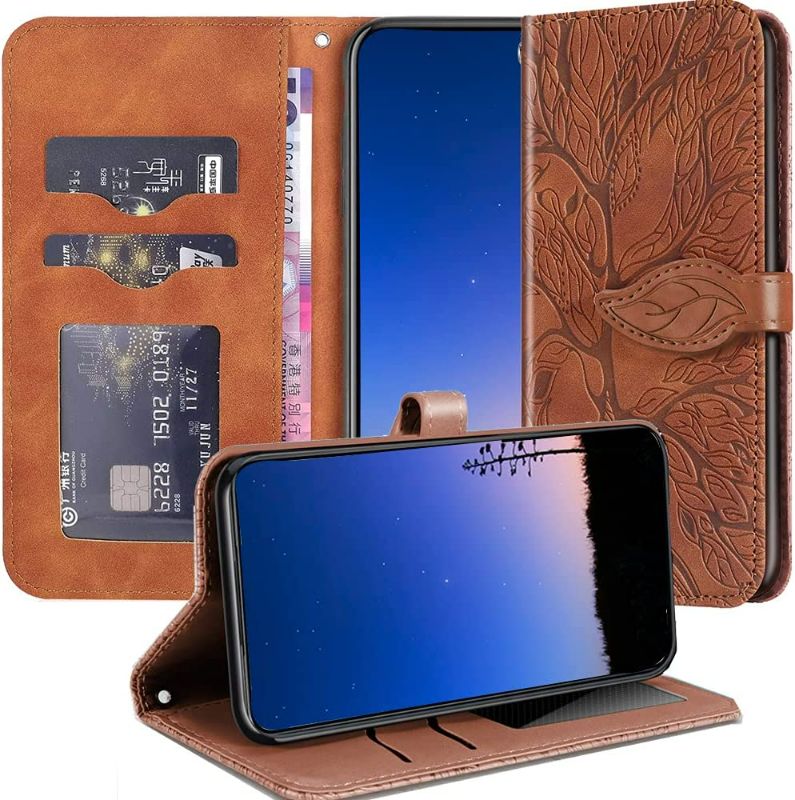 Photo 2 of EMAXELER Compatible with Galaxy S21+ Plus 5G Case Shockproof PU Leather Retro Embossed Wallet Flip Magnetic Case with Stand Card Slot Folio Cover for Samsung S21 Plus 5G 2021 RXL Life Tree Brown.