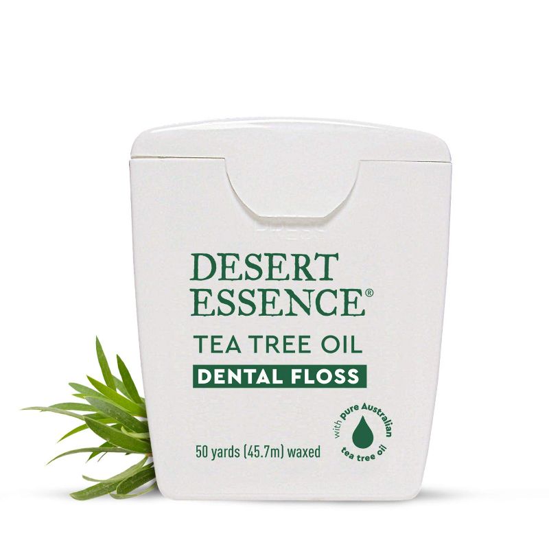 Photo 1 of Desert Essence Tea Tree Oil Dental Floss - 50 yards - Naturally Waxed w/Beeswax - Thick Flossing No Shred Tape - On the Go - Removes Food Debris Buildup - Cruelty-free Antiseptic