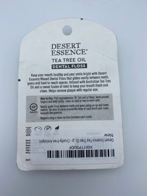 Photo 8 of Desert Essence Tea Tree Oil Dental Floss - 50 yards - Naturally Waxed w/Beeswax - Thick Flossing No Shred Tape - On the Go - Removes Food Debris Buildup - Cruelty-free Antiseptic