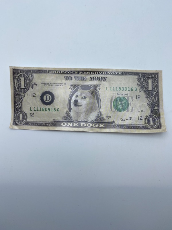 Photo 2 of Doge Dollar Bill Sticker Dogecoin The Dogefather 1 Doge = 1 Doge Crypto Sticker Meme 6.142.61 inch, 6.14x2.61 New