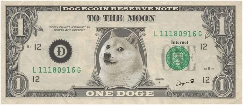 Photo 1 of Doge Dollar Bill Sticker Dogecoin The Dogefather 1 Doge = 1 Doge Crypto Sticker Meme 6.142.61 inch, 6.14x2.61 New