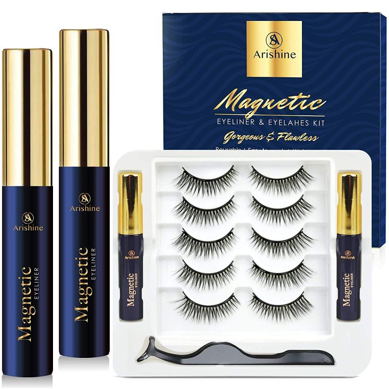 Photo 1 of Arishine Magnetic Eyelash kit, Magnetic Eyelashes with Eyeliner Kit, 5 Pairs Same Upgraded Reusable Magnetic Lashes Natural Looking, No Glue Needed 501 New