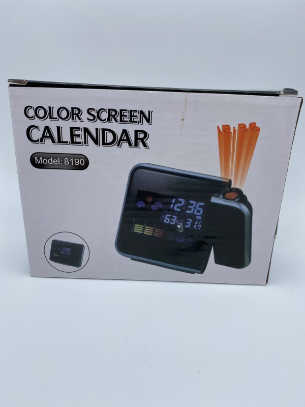 Photo 1 of Color Screen Calendar 616-1412 Projection Alarm Clock with Indoor Temperature, 5.90" L x 2.30" W x 4.40" H, Black New