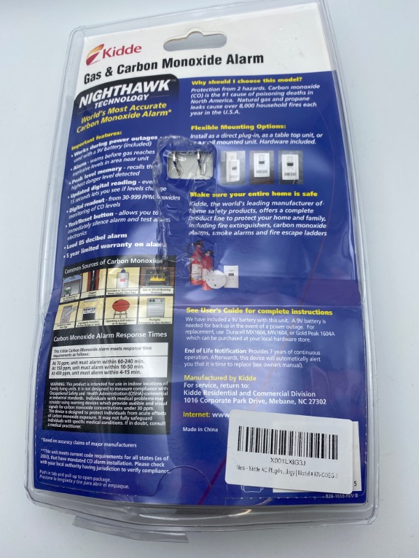 Photo 9 of Kidde Nighthawk Carbon Monoxide Detector & Propane, Natural, & Explosive Gas Detector, AC-Plug-In with Battery Backup, Digital Display , White New