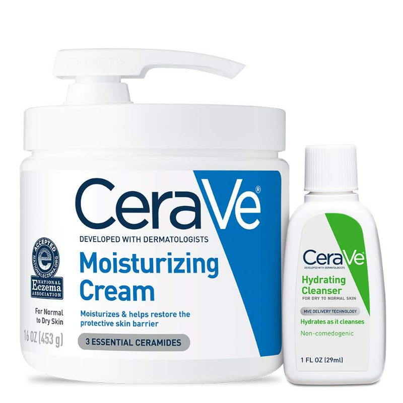 Photo 1 of CeraVe Moisturizing Cream Combo Pack | Contains 16 Ounce with Pump and 1 Ounce Hydrating Facial Cleanser Trial/Sample Size