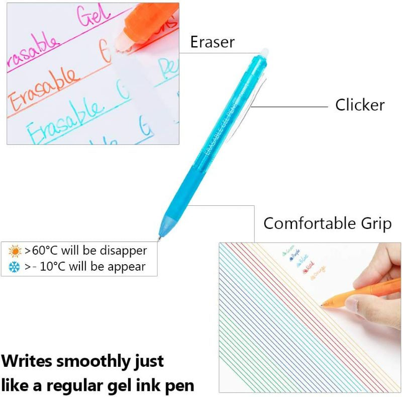 Photo 3 of Erasable Pens, Retractable Erasable Gel Pen Clicker, 10 Colors Fine Point Gel Ink Pen for Writing, Planners, Taking Note New