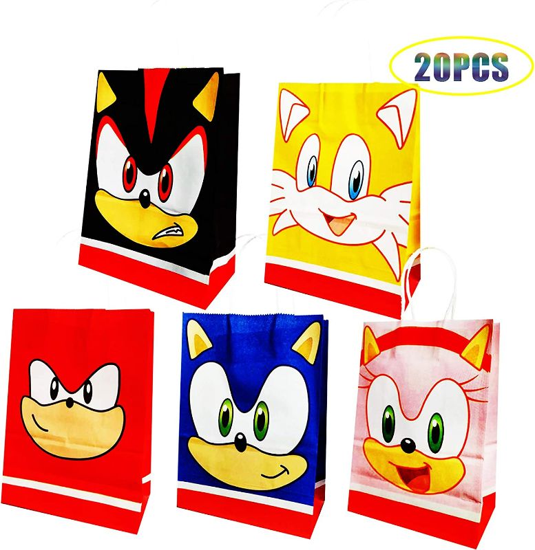 Photo 1 of 20 PCS Sonic Party Paper Tote Bags for Sonic Birthday Inspired Party Supplies Favor Goody Candy Bags Treat Hanging Bags for Kids Adults Birthday Party Decora- 5 Pattern New