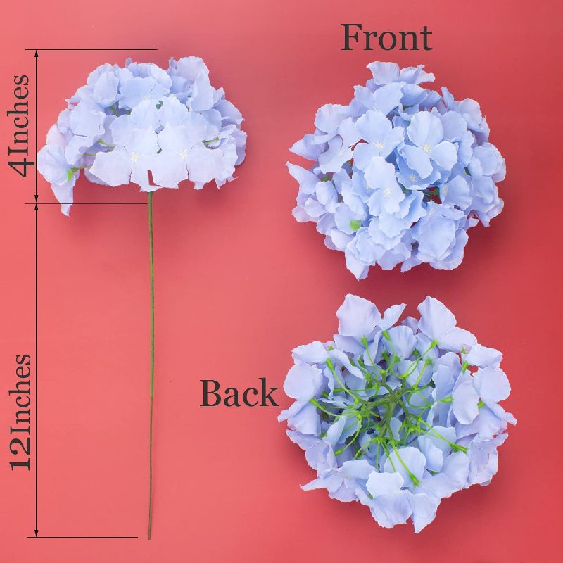 Photo 3 of Artificial Hydrangea Silk Flowers Heads Full Hydrangea Flowers Pack of 10 (Blue)
