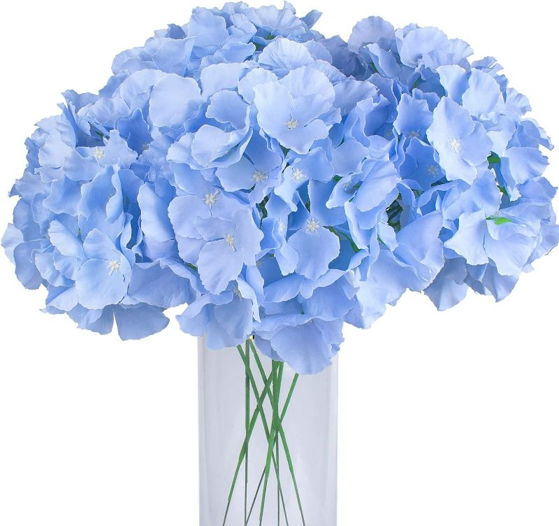 Photo 1 of Artificial Hydrangea Silk Flowers Heads Full Hydrangea Flowers Pack of 10 (Blue)