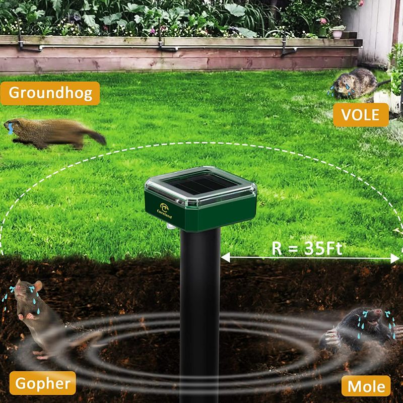 Photo 4 of Careland Solar Mole Groundhog Repellent Stakes Outdoor Ultrasonic Gopher Repeller Vole Deterrent Waterproof Sonic Repellent Spikes Drive Away Burrowing Animals from Lawns and Yard (4) New