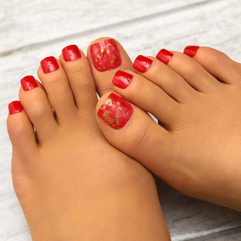 Photo 2 of Campsis False Toenails Glossy Red Toe Nails Press on Toenails Acrylic Clip on Foot Nails for Women and Girls?Pack of 24)