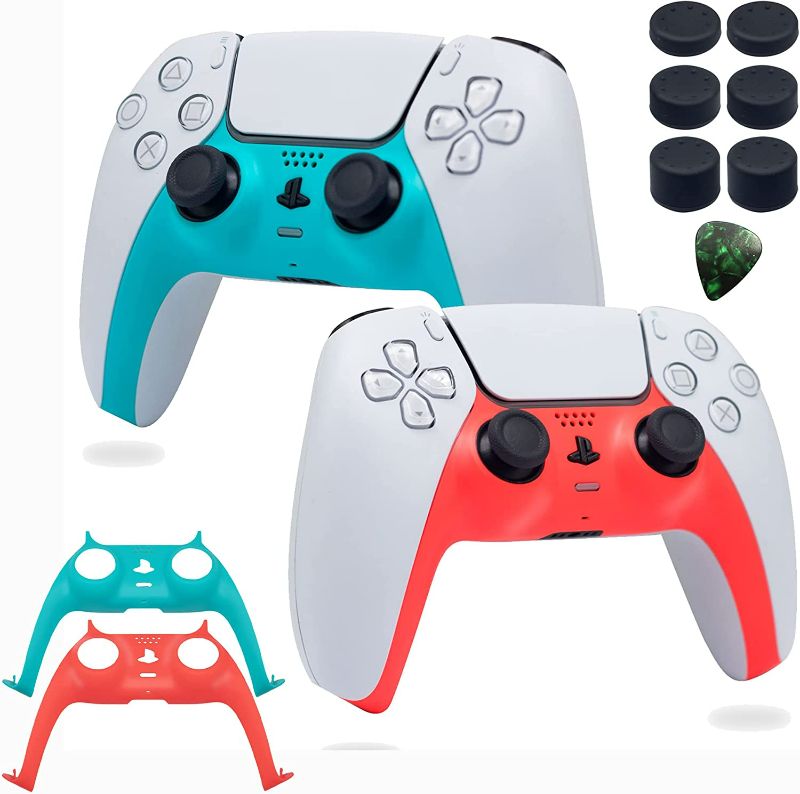 Photo 1 of BRHE PS5 Controller Shell, Decorative Case Replacement Kits DIY Faceplate Clip Cover for Playstation 5 with 6 Thumb Stick Caps – Controller NOT Include (Red Blue)