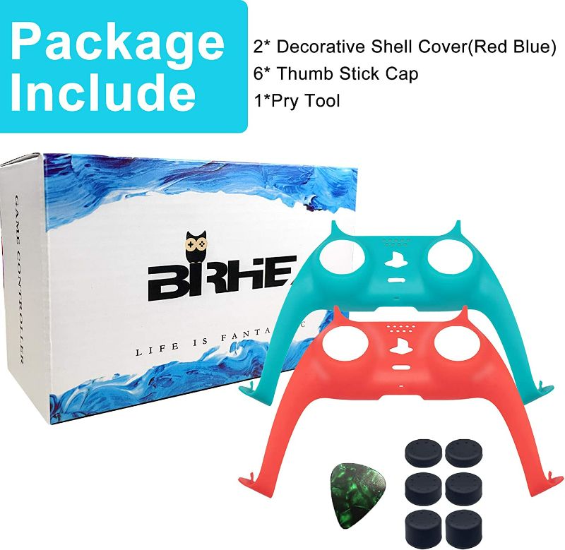 Photo 3 of BRHE PS5 Controller Shell, Decorative Case Replacement Kits DIY Faceplate Clip Cover for Playstation 5 with 6 Thumb Stick Caps – Controller NOT Include (Red Blue)