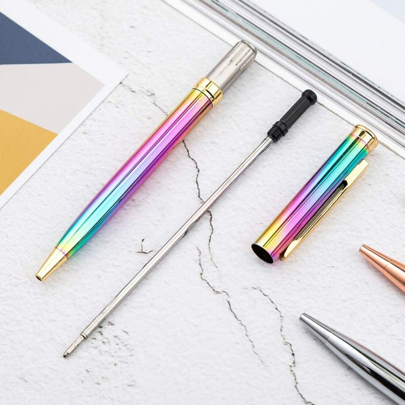 Photo 3 of 3 Pieces Rainbow Metal Ballpoint Pen Retractable Metal Crystal Pens Creative Signature Pens Cute Ballpoint Pens with 10 Pcs Replacement Refills for Office Supplies, Decorations, Women Gifts New