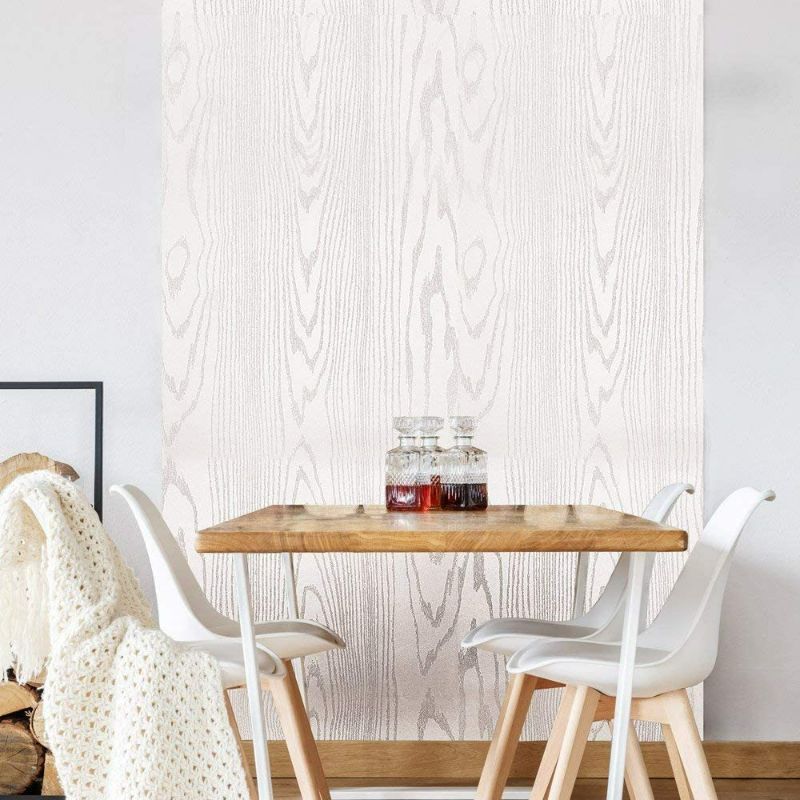 Photo 4 of 15.8" x78.7" Silver White Wood Wallpaper Removable Peel and Stick Self Adhesive Wooden Wall Paper for Countertops Decorative Cabinet Paper Furniture Vinyl Flim Roll Paper New